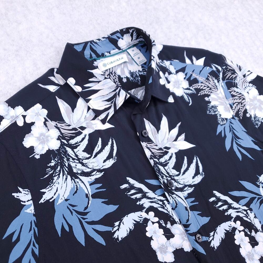 Cubavera Hawaiian Shirt Mens M Black Floral Short Sleeve Button Up Resortwear - Picture 2 of 10